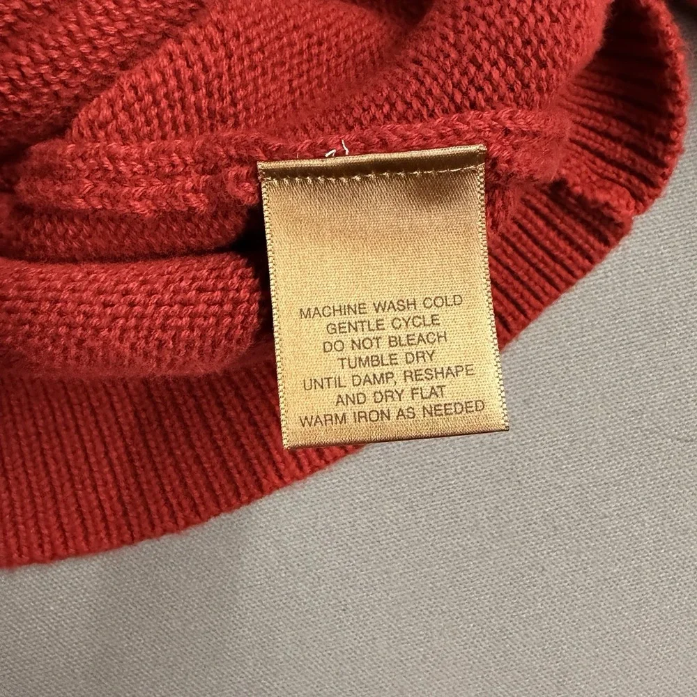 St Johns Bay Mens Large Red Fair Isle Nordic Quarter Zip Cotton Sweater